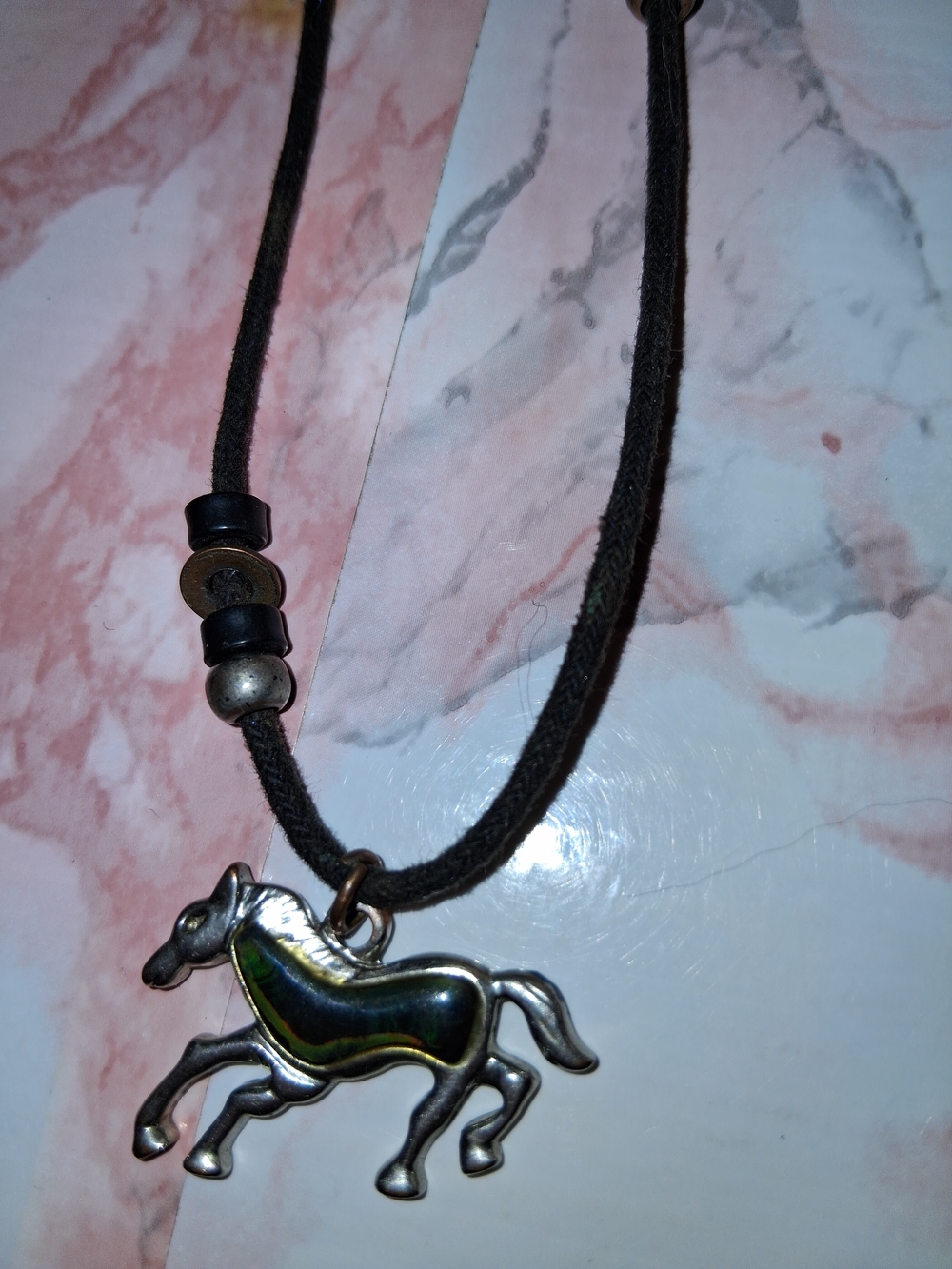 Source Unknown Silver Horse Pendant Necklace with Black Cord